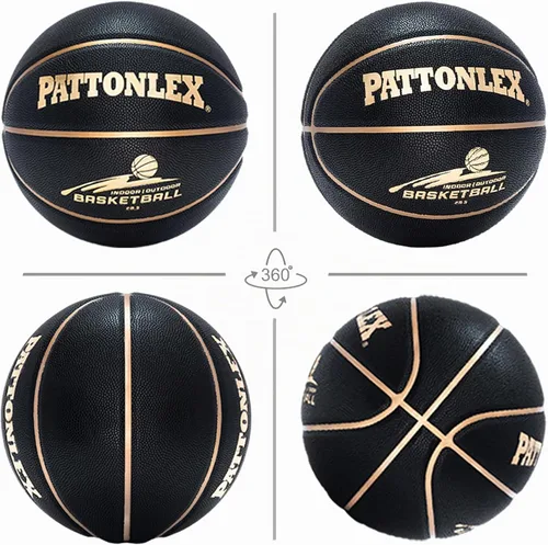 Vista 7 de Size 6 Basketball 28.5" Leather Ball for Women Youth Indoor Outdoor Negro dorado