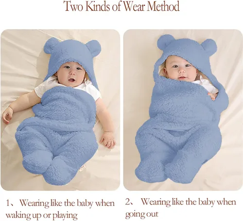 Vista 5 de Nunibum Manta Envolvente para Bebé Niños Niñas Lindo Oso de Felpa Manta Receptora Esencial Ultra-Suave Lista de Regalos para Recién Nacidos Azul