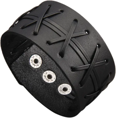 Vista 17 de Pulsera de cuero para hombre, brazaletes de cuero punk, pulsera de cuero negro para mujer