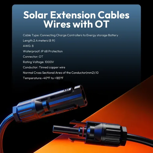 Vista 7 de JJN Cable de extensión solar 8AWG (10 mm²) 20 pies con conector MC4 y 8 pies con conector OT, kit de adaptador de panel solar, herramienta
