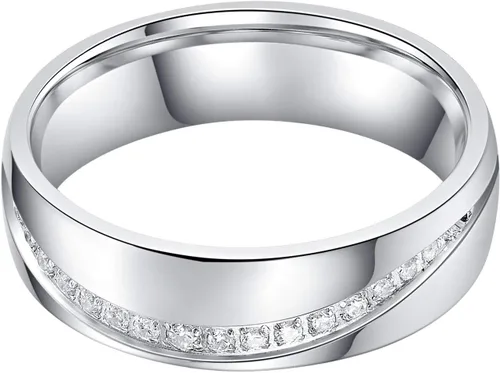 Vista 3 de 0.236 in Comfort Fit Heavy Sterling Silver Curvo Set Simulated Diamond Court Shape Anillo de boda