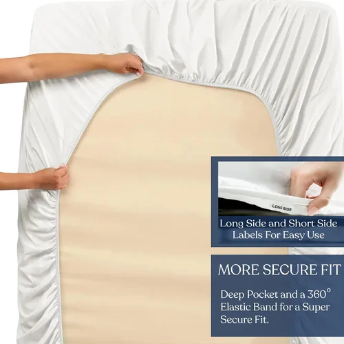 Vista 6 de Sábana bajera ajustable 100% lyocell tencel de eucalipto, naturalmente refrescante, súper suave, sedosa, absorbe la humedad, equilibrio