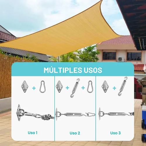 Vista 6 de HOMPER, kit de accesorios para toldos, kit de hardware resistente de acero inoxidable para toldos de jardín en forma de triángulo, cuadrado