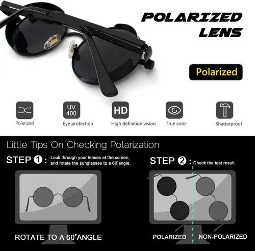 Vista 4 de CGID Retro Steampunk Round Polarized Sunglasses Men Womens Metal Circle Frame UV400 Protection E72