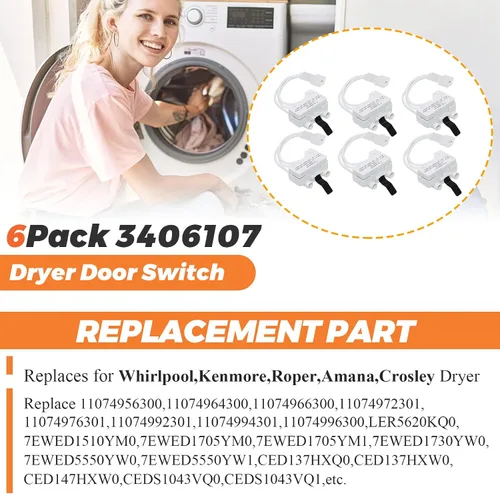 Vista 6 de Beaquicy - Interruptor para puerta de secadora 3406107, repuesto para secadora Whirlpool, Ken-more, Roper, Amana, Crosley (paquete de 6)