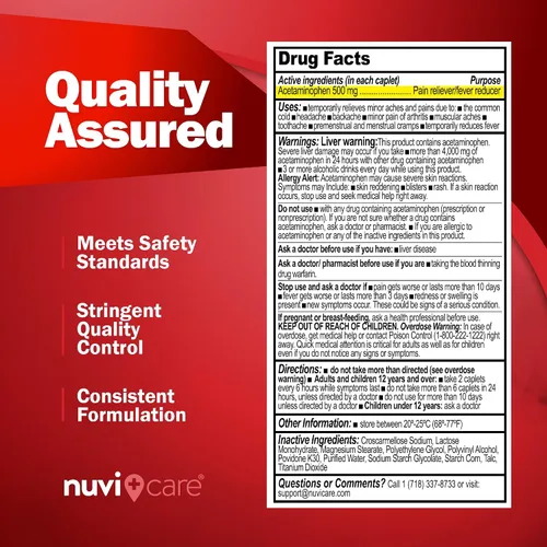 Vista 9 de NUVICARE Acetaminofén 500mg Extra Fuerte Alivio del Dolor - Comparable con Tylenol Extra Fuerte Alivio del Dolor y Reductor de Fiebre - Tabletas