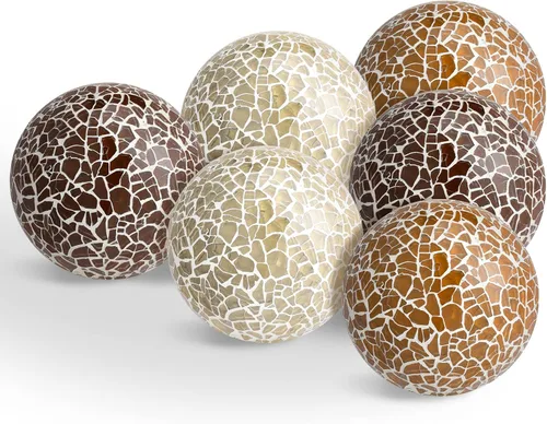 Vista 7 de Vesici 6 bolas de mosaico decorativas para cuencos, bolas de vidrio de mosaico, esferas decorativas de mesa para sala de estar, centro de mesa