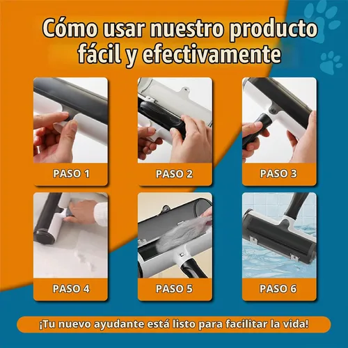 Vista 4 de Removedor de pelo de mascotas y rodillo de pelusa reutilizable – Removedor de pelo de gatos y perros para sofá, muebles, alfombras, ropa y ropa