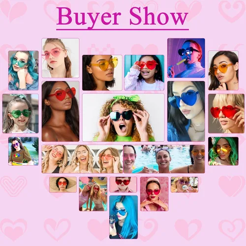 Vista 7 de 12 lentes de sol con forma de corazón, sin marco, lentes de sol transparentes con forma de corazón para mujer, paquete de lentes de sol divertidos