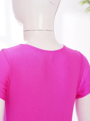 Vista 6 de Leotardo de manga corta de una pieza para niñas y niñas, color sólido, leotardo de ballet, danza, gimnasia