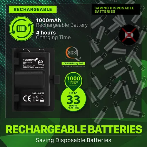 Vista 4 de Fosmon Rechargeable Battery Pack Compatible with Xbox Series XS Controllers (Not for Xbox One 360) Controller (2 Pack), Works Charging Dock
