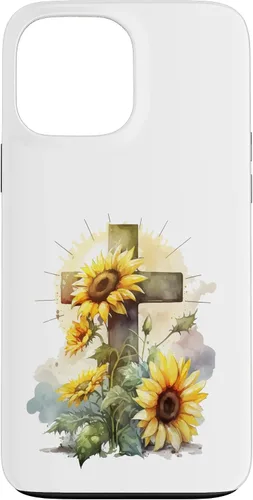 Vista 24 de Faith Christian Cross Watercolor Sunflower Flowers Case for iPhone 17