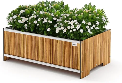 Vista 17 de Cama de jardín elevada (36 x 12 x 14 pulgadas) resistente a la intemperie, maceta para exteriores con drenaje para camas de verduras, jardinería