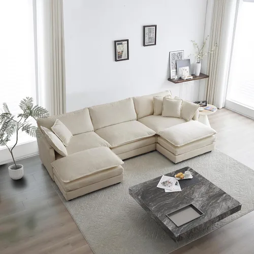 Vista 6 de Sofá nube de gran tamaño con asiento profundo de 25.52 pulgadas, cómodo sofá biplaza de chenilla, moderno juego de sofás modulares seccionales, Beige