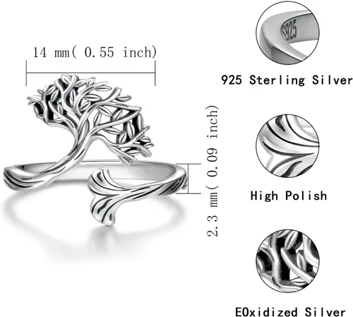 Vista 7 de zaxsj TreeofLifeRingsforWomen925SterlingSilverRetroCelticKnotIrishTreeofLifePendantNecklaceRingJewelryGiftsforWomen
