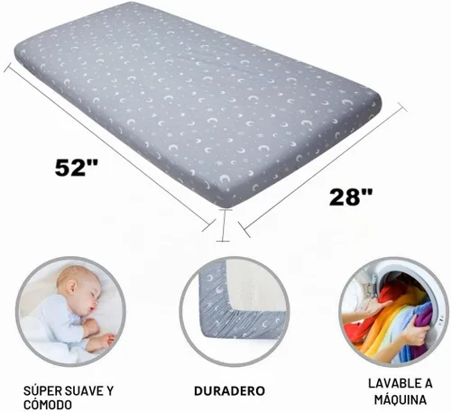 Vista 7 de Juego de 4 sábanas para cuna, diseño neutro de estrella y luna, unisex, para bebé, para niños o niñas, luna