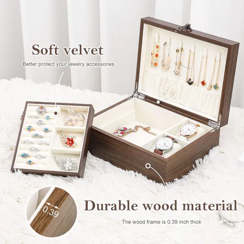 Vista 3 de Homde Caja organizadora de joyas con cubierta de cristal brillante para relojes, collares, aretes, anillos, regalo de lujo para mujeres y niñas