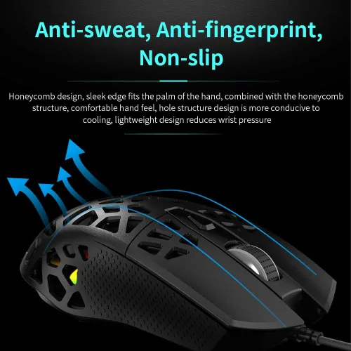 Vista 3 de NACODEX AJ339 65G Watcher Mouse para juegos con carcasa ligera de panal de abeja, luz LED RGB Chroma, 7 botones programables, sensor óptico Pixart