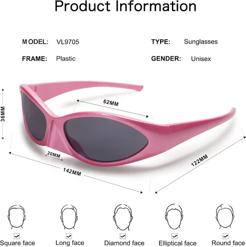 Vista 4 de VANLINKER Gafas de sol envolventes de ojo de gato delgadas para mujeres y hombres, modernas y ovaladas, pequeñas sombras futuristas de moda VL9705