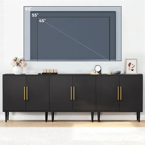 Vista 3 de Vrullu Gabinete de Almacenamiento Moderno, Gabinete de Buffet Independiente, Aparador Negro y Almacenamiento de Buffet, Muebles de Acento de Madera