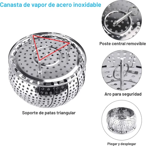 Vista 3 de Cesta de vapor para verduras, cesta plegable para vaporizar, inserto de cesta de vapor plegable de metal de acero inoxidable, para cocinar