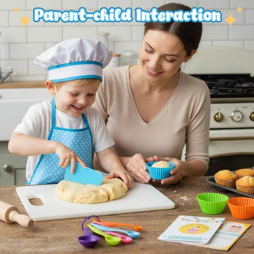 Vista 2 de LovesTown Juegos de Cocina y Horneado para Niños, 32 Piezas Accesorios de Cocina de Juguete Juguetes de Juego de Simulación para Cumpleaños de Niños