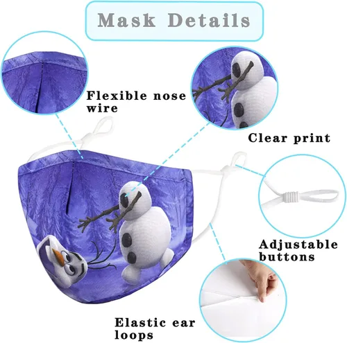 Vista 3 de Paquete de 5 máscaras faciales para niños transpirables reutilizables ajustables con alambre para la nariz regalo para niños y niñas