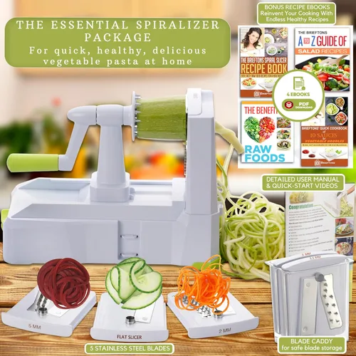 Vista 3 de Brieftons Espiralizador de verduras de 5 hojas: rebanador en espiral más fuerte y pesado, el mejor fabricante de pasta de espaguetis de verduras