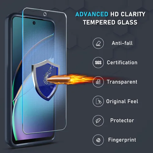 Vista 6 de Funda diseñada para Motorola Moto G 5G 2024 con soporte de anillo de metal integrado Protector de pantalla de vidrio templado, funda resistente