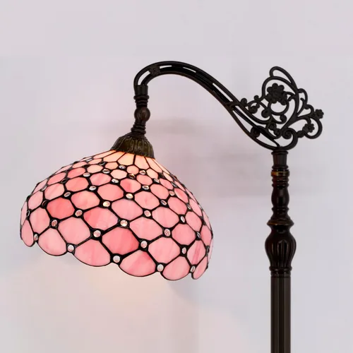 Vista 2 de WERFACTORY Tiffany - Lámpara de pie con cuentas de perlas de color rosa, 12 x 18 x 64 pulgadas, cuello de cisne ajustable, luz de lectura