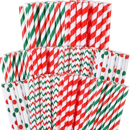 Vista 9 de Uiifan 48 popotes de Navidad de plástico para beber Navidad de 9 pulgadas, 4 estilos, popotes reutilizables para vacaciones, cumpleaños, bodas