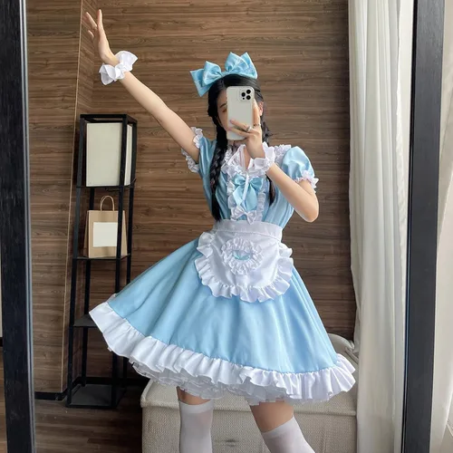 Vista 2 de Traje de sirvienta, lencería femenina, traje de sirvienta, lindo traje de sirvienta, conjunto de vestido de cosplay para mujer Halloween