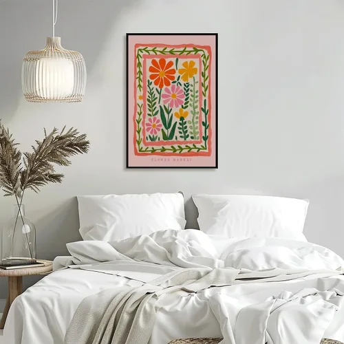Vista 5 de Arte de pared de flores silvestres rosas, póster retro de mercado de flores, impresión botánica colorida de moda, arte popular, ilustración floral