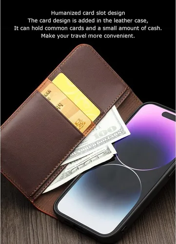 Vista 7 de COOVS Funda tipo cartera para iPhone 14/14 Plus/14 Pro/14 Pro Max, funda con cierre magnético de piel auténtica de alta calidad, con bloqueo RFID