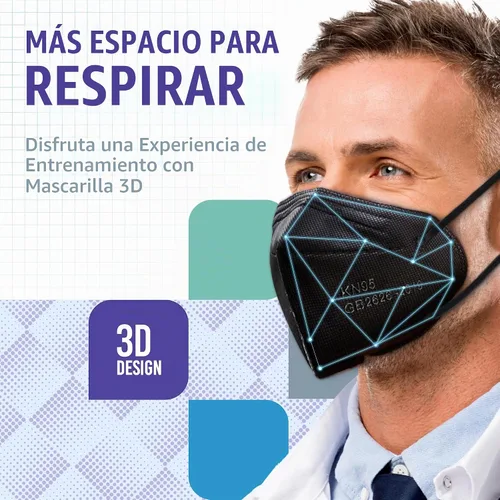 Vista 4 de Medtecs Mascarillas KN95 desechables, envueltas individualmente, protección de 5 capas y diseño de cintas elásticas extra anchas para las orejas, ≥