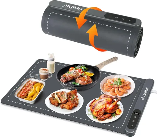 Vista 12 de OcePor (XL 24 x 15 pulgadas) Tapete Calentador de Alimentos, Bandeja de Calentamiento Eléctrica, Calentador de Alimentos Plegable para Fiestas