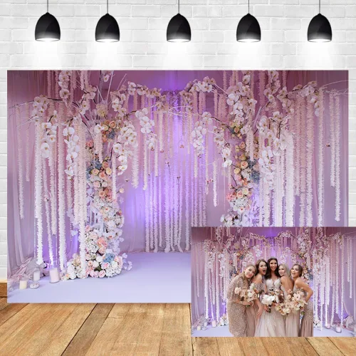 Vista 8 de Leyiyi Telón de fondo de pared floral para boda, 5 x 3 pies, fondo de fotografía de ensueño, arco de boda, despedida de soltera, ceremonia, flores