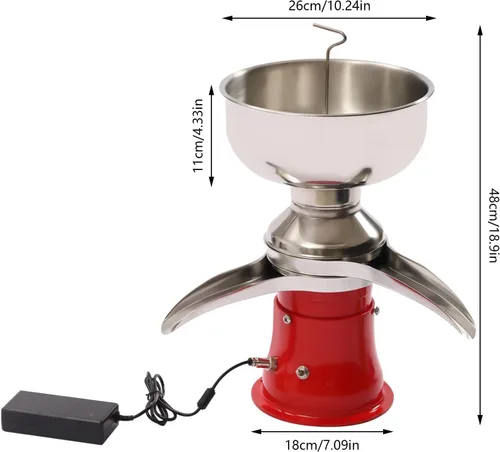 Vista 3 de Separador centrífugo eléctrico de crema de leche, desnatador de leche de acero inoxidable 304 con capacidad de tazón de 5 L, 10500 RPM, salida de 50