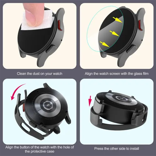 Vista 7 de Suoman Paquete de 2+2 fundas para Samsung Galaxy Watch 4 de 1.575 pulgadas, protector de pantalla de vidrio templado 9H + [arañazos] cobertura