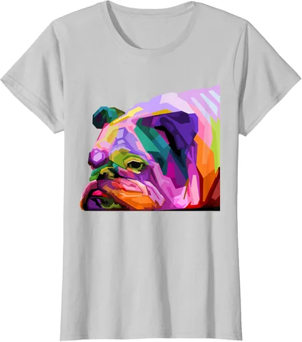 Vista 20 de Camiseta de retrato pop artístico de bulldog británico inglés para dueños de perros, Negro, S