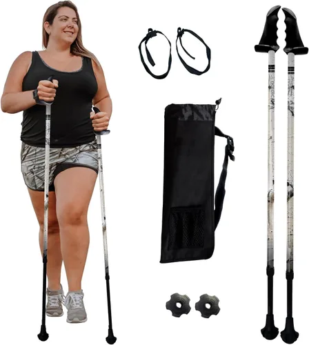 Vista 32 de York Nordic Bastones de senderismo motivadores grandes y altos para equilibrio y rehabilitación, 2 piezas, fuertes bloqueos de botón, patas de goma