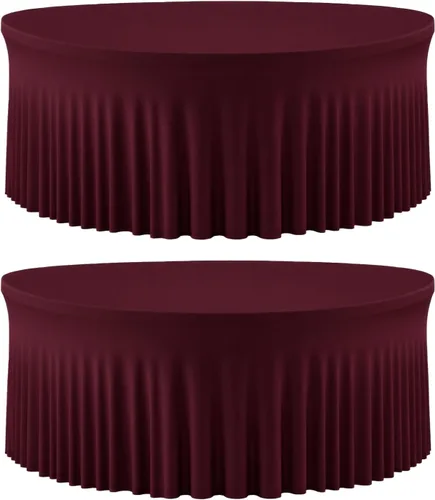 Vista 69 de Mantel redondo de 60 pulgadas en negro para mesas de 5 pies, funda de mesa ajustada de elastano con borde elástico y falda, lavable, sin arrugas