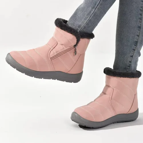 Vista 6 de Cheval Botas de invierno con cremallera para mujer, botines cálidos con forro de piel, antideslizantes, impermeables, cómodas, botas de invierno