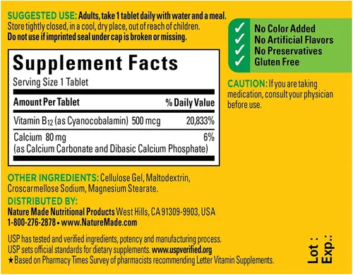 Vista 3 de Nature Made Vitamina B-12 Comprimidos de 500 mcg 100 ea (paquete de 2)