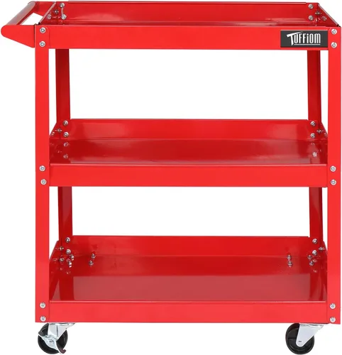 Vista 11 de TUFFIOM - Carrito de herramientas rodante de 2 niveles, carrito de servicio industrial con ruedas con 2 frenos, carrito utilitario de acero