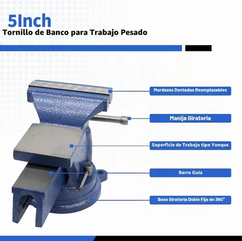 Vista 2 de Nakkaa - Tornillo de banco de 12.70 cm de hierro fundido dúctil con base de bloqueo giratorio flexible de 360° resistente para hogar y trabajo