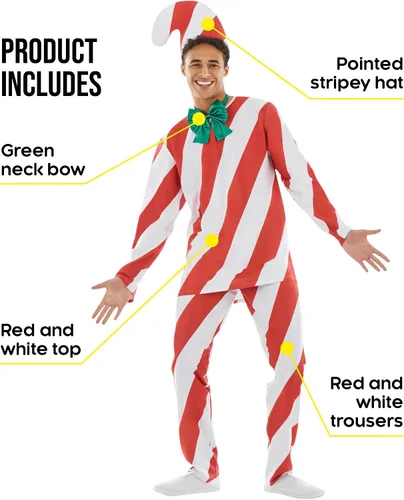 Vista 2 de fun shack Disfraz de bastón de caramelo para adultos, traje de bastón de caramelo, disfraz de caramelo para hombres adultos, disfraces de Navidad