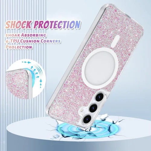Vista 154 de Bonoma - Funda compatible con Samsung Galaxy S21 Plus, diseño de corazón con purpurina, color rosa Support for MagSafe, Plating Magnetic Case TPU