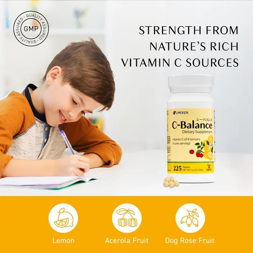 Vista 5 de Umeken C-Balance - Masticables de vitamina C, extracto de acerola y limón, apoyo inmunológico de alta potencia para adultos y niños, 2.28 oz