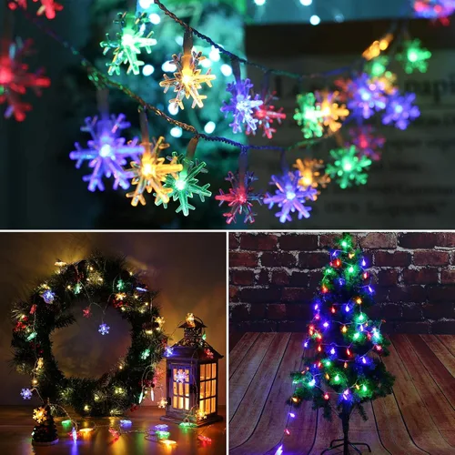 Vista 3 de BrizLabs - Luces de copo de nieve de colores, 40 LED 16.08 pies de luces de Navidad en forma de copo de nieve con control remoto, 8 modos de luces